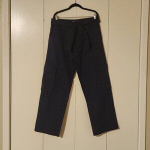 NWT Zara Size XL Blue and Brown Belted High Rise Cargo Pants